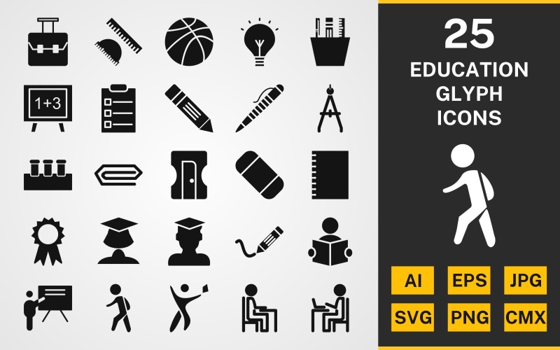 25 Utbildning GLYPH PACK Ikonuppsättning