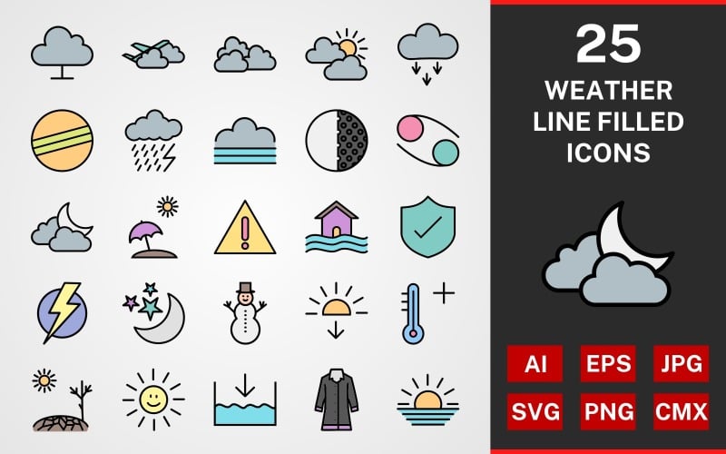 25 Weather LINE GEVULDE PACK Icon Set
