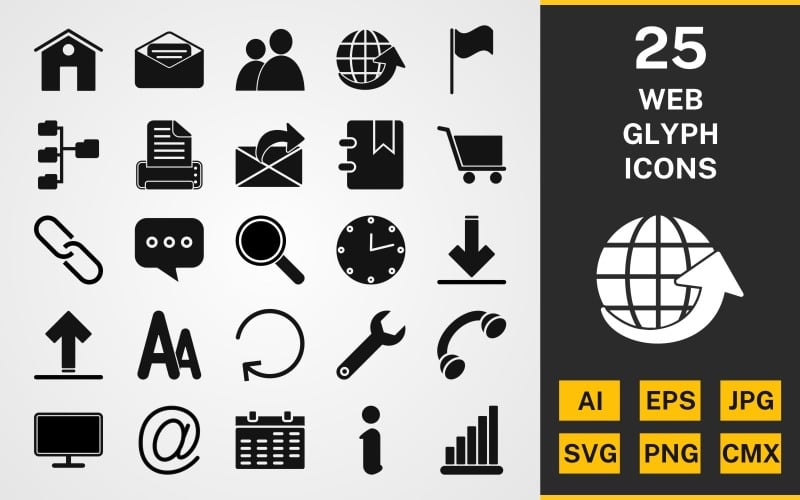 Download Набор иконок "25 Web GLYPH PACK Icon Set" / 25 Web GLYPH PACK Icon Set - Набор иконок set,file,icon,icons,linear,glyph,vector,sign,symbol,pictogram