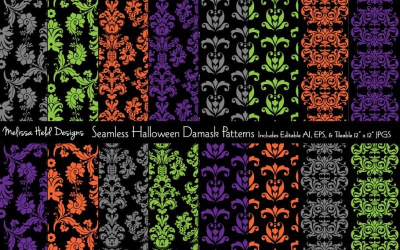 Download Pattern "Seamless Halloween Damask Vector Pattern" / Seamless Halloween Damask Vector Pattern - Pattern на тему графика brocade,damask,geometric,antique,halloween,vector,pattern,printable,fabric,textile,design,background,backdrop,scrapbook,paper,seamless,repeat,tileable,wallpaper,victorian