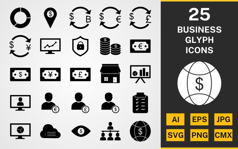 25 Business GLYPH PACK Icon Set #115170 - TemplateMonster