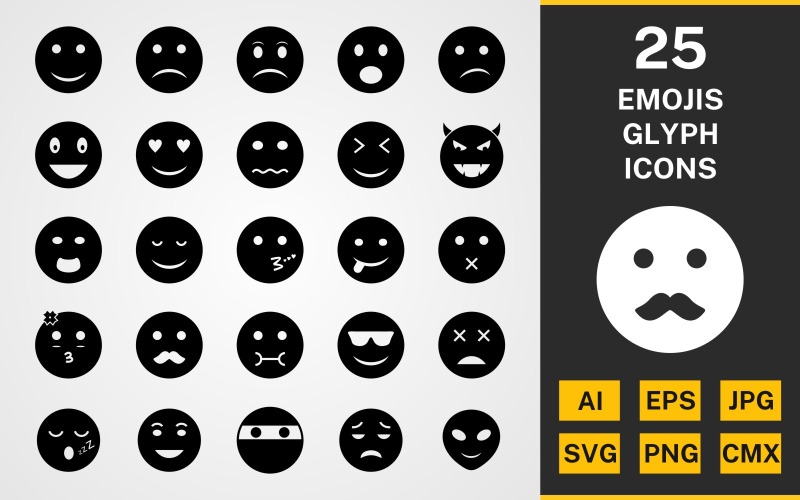 Набор из 25 значков Emoji GLYPH PACK