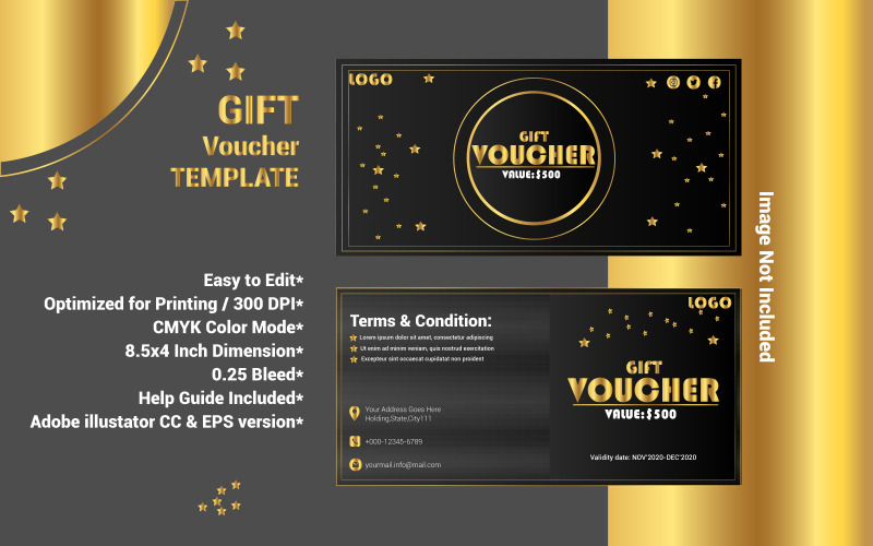 Download Vector "Gift Voucher Template - Vector Image" / Gift Voucher Template - Vector Image - Vector на тему графика promotion,exclusive,modern,luxury,offer,award,price,vip,design,elegant,vector,golden,gold,creative,graphic,premium,card,special,invitation,value