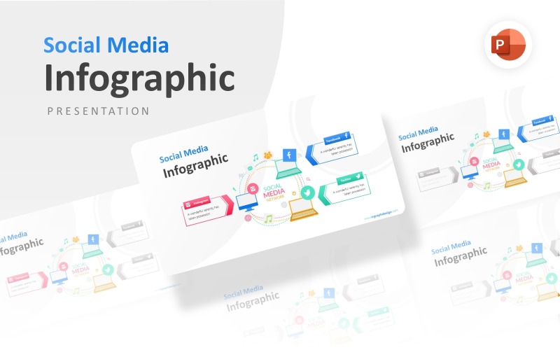 Laptop Illustratie Met Social Media Infographic Presentatie PowerPoint-sjabloon