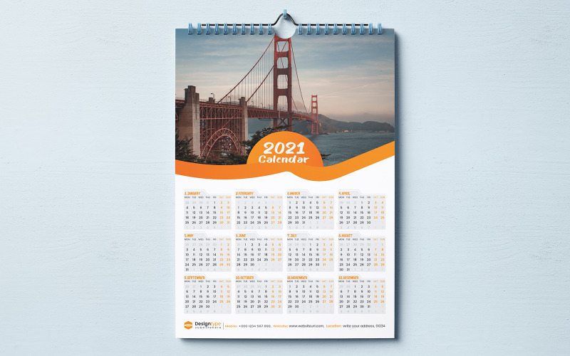 One Page Wall Calendar Template 2021 Planner