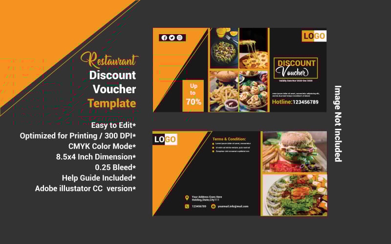 Download Vector "Restaurants Discount Voucher Template - Vector Image" / Restaurants Discount Voucher Template - Vector Image - Vector на тему еда и ресторан award,black,buy,card,creative,design,discount,elegant,graphic,illustration,invitation,layout,market,offer,price,promotion,reward,template,food,restaurants discount voucher
