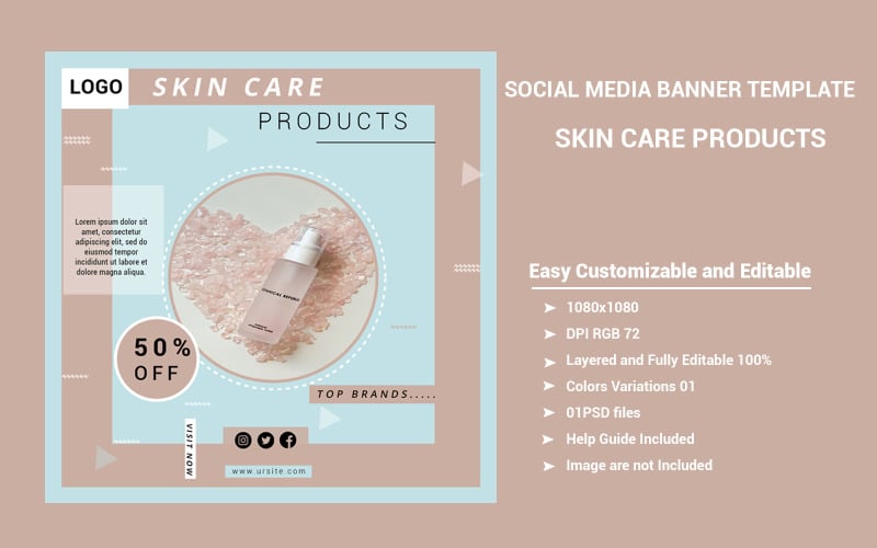 Modello di social media per banner di prodotti per la cura della pelle