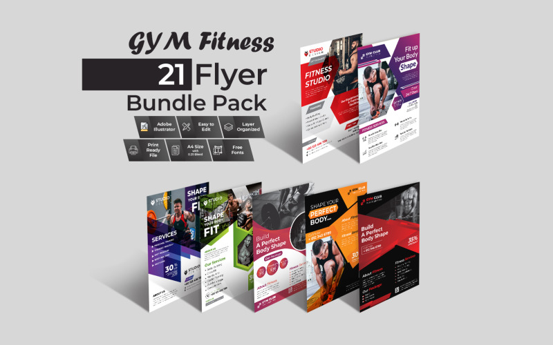 Modern GYM Fitness Flyer Koleksiyonu - Kurumsal Kimlik Şablonu