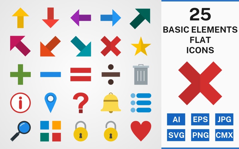 25 basiselementen FLAT PACK Icon Set