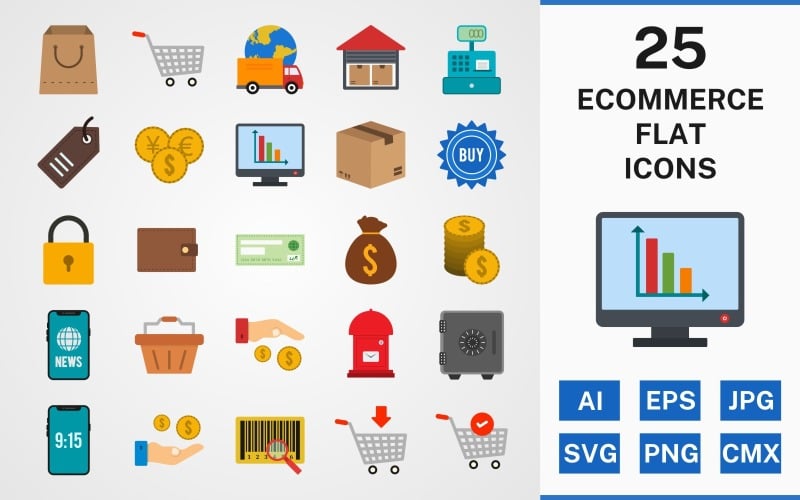25 Conjunto de iconos ECOMMERCE FLAT PACK