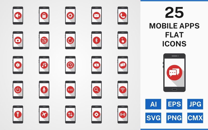 25 MOBIELE APPS FLAT PACK Icon Set