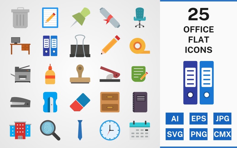 Download Набор иконок "25 OFFICE FLAT PACK Icon Set" / 25 OFFICE FLAT PACK Icon Set - Набор иконок на тему business set,file,icon,icons,linear,flat,vector,sign,symbol,pictogram,office,files,stapler,archive,tie,calender,clip,corrector,paper roll,stamp