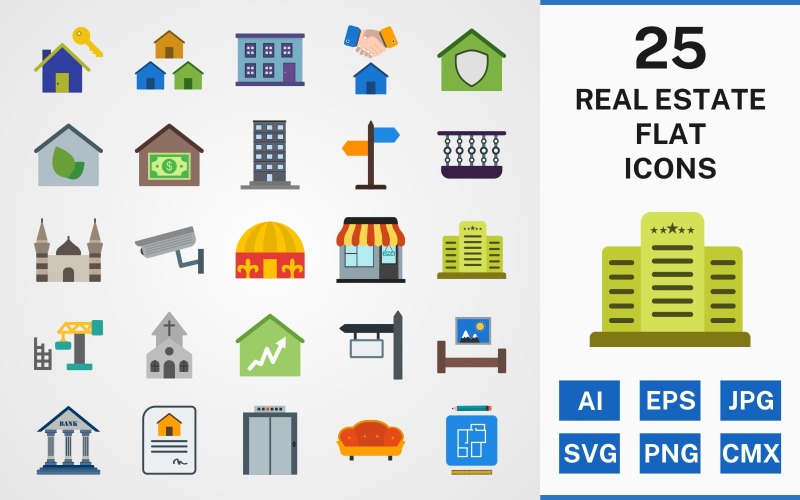 25 REAL ESTATE FLAT PACK Ikonuppsättning