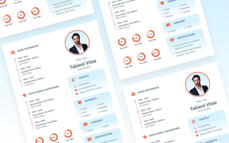 Download Резюме "Tabient Vitae Resume Template" / Tabient Vitae Resume Template - Резюме на тему графика cv,resume,curriculum,vitae,template,print,modern,simple,minimal,minimalist,elegant,infographic,icon,vector