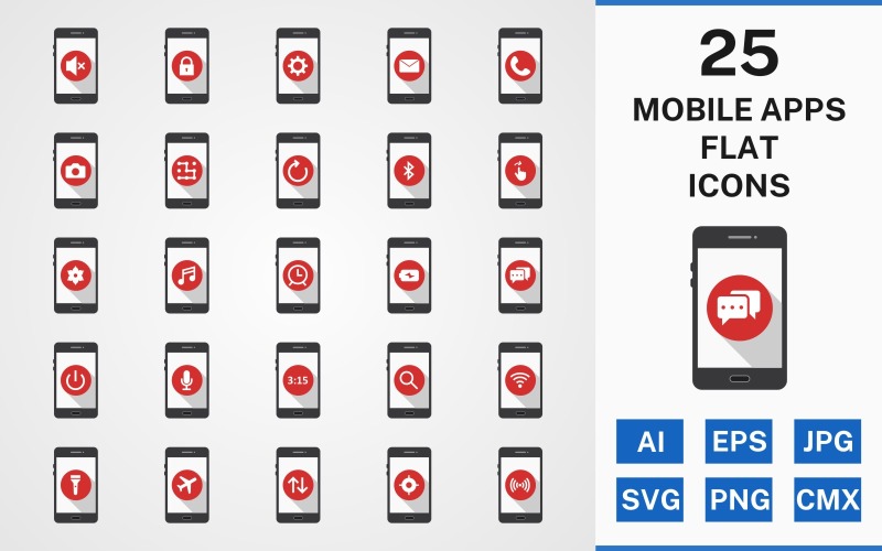 Zestaw ikon 25 APLIKACJI MOBILNYCH FLAT PACK