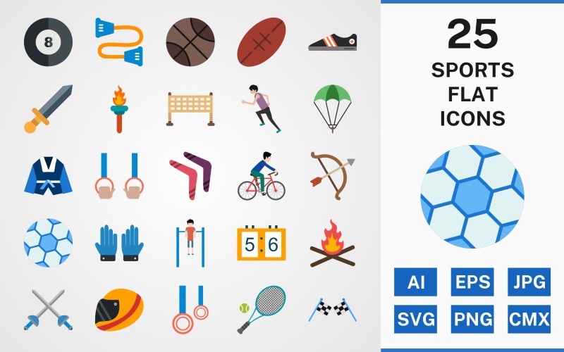 Zestaw ikon 25 SPORTÓW I GRY FLAT PACK