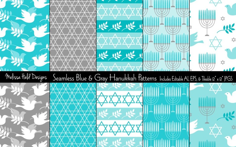 Download Pattern "Blue Gray Hanukkah Seamless Vector Pattern" / Blue Gray Hanukkah Seamless Vector Pattern - Pattern на тему графика vector,pattern,printable,design,background,seamless,repeat,hanukkah,chanukah,jewish,holiday,menorah,judaism,religion,symbol,icon,solomon seal,six pointed star,blue,star of david