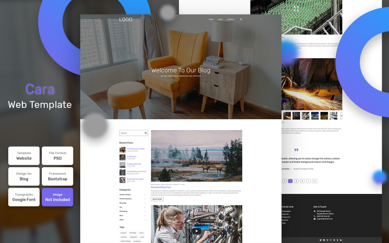 Download PSD шаблон "Cara - Blog Material PSD Template" / Cara - Blog Material PSD Template - PSD шаблон на тему бизнес и услуги banner,business,cover,design,template,home,promotion,web,corporate,creative,email,company,modern,portfolio,landing page,information,page,premium,services,web template