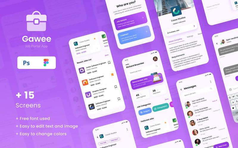 Download UI элементы "Gawee - Job Portal iOS App Design UI Figma &amp; PSD Template " / Gawee - Job Portal iOS App Design UI Figma &amp; PSD Template  - UI элементы на тему графика app,design,ui,userinterface,ios,template,figma,psd,elegant,modern,company,corporate,job,portal,hiring,app design,portal job,hiring app,freelance app