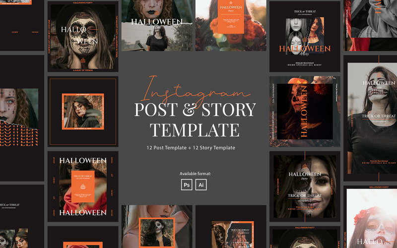 Download Шаблон для соцсетей "Halloween Party Instagram Post &amp; Story Template for Social Media" / Halloween Party Instagram Post &amp; Story Template for Social Media - Шаблон для соцсетей на тему графика instagram,post,story,elegant,modern,creative,brand,simple,template,event,party,halloween,halloween party,party event,instagram for halloween,trick or treat