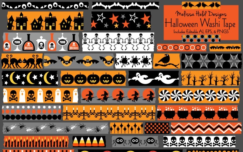 Halloweenowa taśma Washi Tape Clipart Pattern