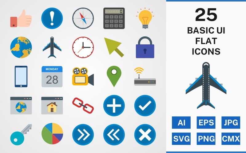 25 Podstawowy zestaw ikon FLAT PACK UI
