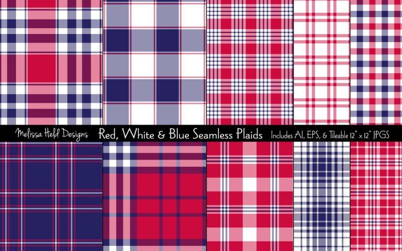 Download Pattern "Red, White &amp; Blue Seamless Plaids Pattern" / Red, White &amp; Blue Seamless Plaids Pattern - Pattern на тему графика nautical,american,red,white,blue,plaid,twill,woven,shirt,flannel,weave,fabric,vector,pattern,printable,textile,design,background,seamless,repeat