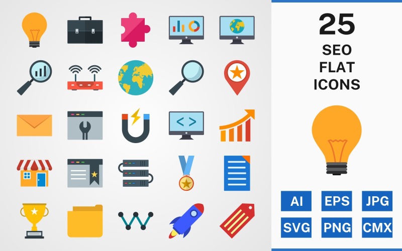 25 SEO FLAT PACK Ikonuppsättning
