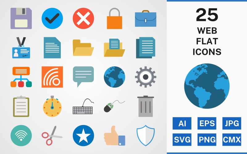 Download Набор иконок "25 Web FLAT PACK Icon Set" / 25 Web FLAT PACK Icon Set - Набор иконок set,file,icon,icons,linear,line,vector,sign,symbol,pictogram,web,mouse,sheild,trash,type,lock,save,valid,documents,clipboard