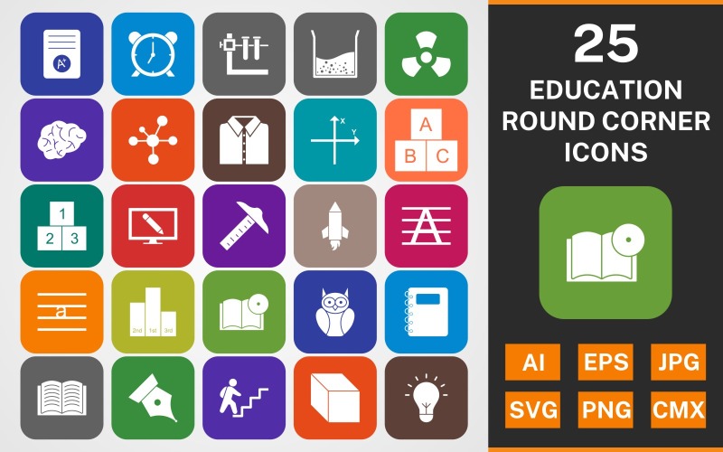 Download Набор иконок "25 EDUCATION ROUND CORNER GLYPH PACK Icon Set" / 25 EDUCATION ROUND CORNER GLYPH PACK Icon Set - Набор иконок на тему science set,file,icon,icons,round,glyph,vector,sign,symbol,pictogram,education,axis,nib,notepad,cube,radiation,avc cubes,123 cubes,uppercase,bulb