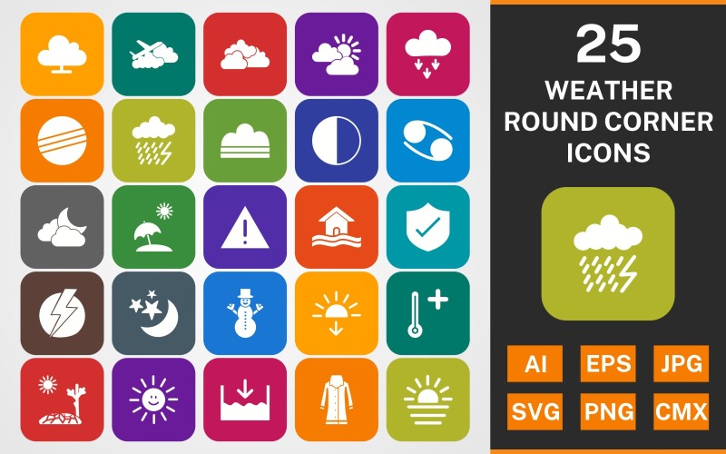 Набор иконок 25 WEATHER Round Corner Glyph PACK
