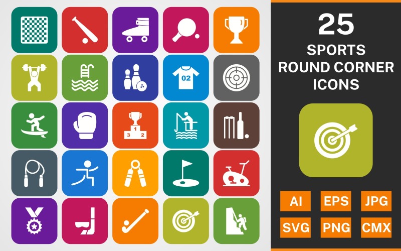 Download Набор иконок "25 SPORTS AND GAMES ROUND CORNER GLYPH PACK Icon Set" / 25 SPORTS AND GAMES ROUND CORNER GLYPH PACK Icon Set - Набор иконок на тему sports set,file,icon,icons,round,glyph,vector,sign,symbol,pictogram,sports,chess,gold,hockey,bullseye,climbing,bowling,base ball,trophy,medal