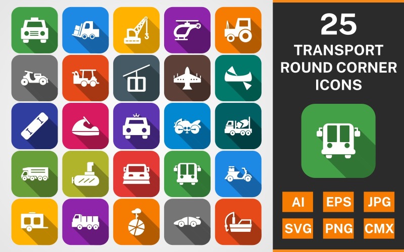 Download Набор иконок "25 TRANSPORT Round Corner Shadowed PACK Icon Set" / 25 TRANSPORT Round Corner Shadowed PACK Icon Set - Набор иконок на тему transport set,file,icon,icons,linear,glyph,vector,sign,symbol,pictogram,transport,jet ski,chair lift,submarine,dumper,crane,helicopter,loader,wagon,sports car