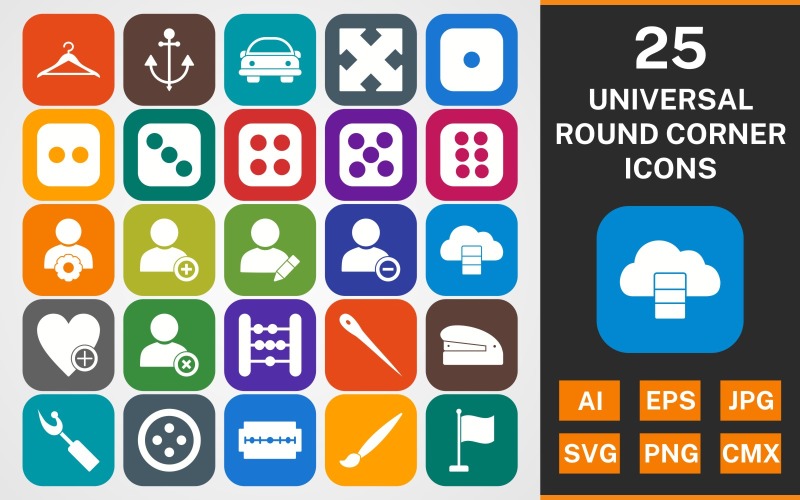 Download Набор иконок "25 UNIVERSAL ROUND CORNER GLYPH PACK Icon Set" / 25 UNIVERSAL ROUND CORNER GLYPH PACK Icon Set - Набор иконок на тему data set,file,icon,icons,round,glyph,vector,sign,symbol,pictogram,universal,expend,needle,hnager,anchor,data base,abacus,button,blade,add user