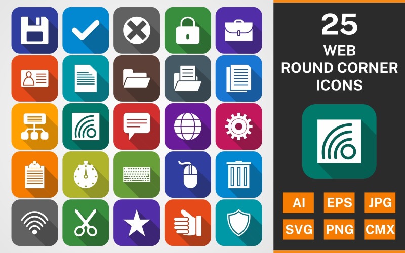 Download Набор иконок "25 WEB Round Corner Shadowed PACK Icon Set" / 25 WEB Round Corner Shadowed PACK Icon Set - Набор иконок set,file,icon,icons,linear,glyph,vector,sign,symbol,pictogram,web,save,type,wifi,star,like,briefcase,settings,stopwatch,keyboard