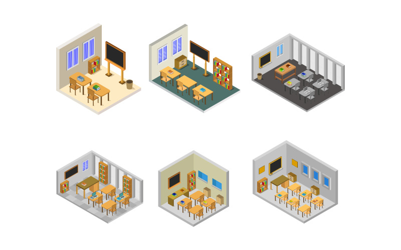 Isometric School Room Set Vector