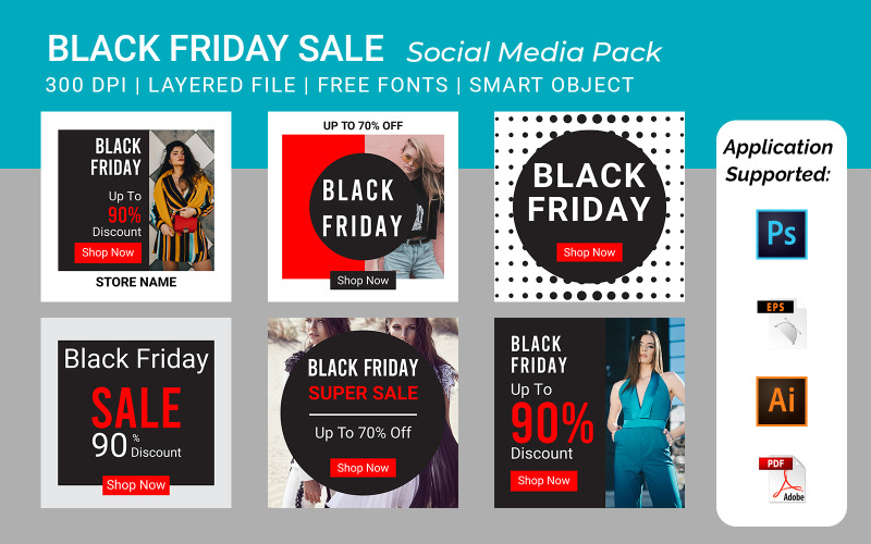 Download Шаблон для соцсетей "Black Friday Square Banner Template volume - 5 for Social Media" / Black Friday Square Banner Template volume - 5 for Social Media - Шаблон для соцсетей на тему графика black friday,black friday template,discount,fashion banner,fashion flyer,fashion post,fashion sale,template,off,offer,sale banner,sale discount,sale off,sale post,social media,social media di