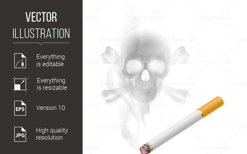 Download Vector "Cigarette and Skull shaped smoke - Vector Image" / Cigarette and Skull shaped smoke - Vector Image - Vector на тему графика smoke,cigarette,skull,scull,dead,appears,people,white,human,kills,head,filter,horror,conceptual,illness,symbol,concept,death,bone,health