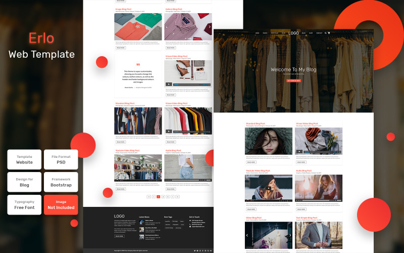 Download PSD шаблон "Erlo - Blog Material PSD Template" / Erlo - Blog Material PSD Template - PSD шаблон на тему дизайн и фотография banner,business,cover,design,template,home,promotion,web,corporate,creative,email,company,modern,portfolio,landing page,information,page,premium,services,web template