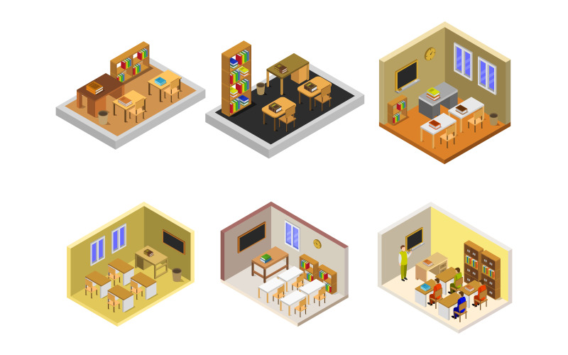 Isometric School Room Set Vector