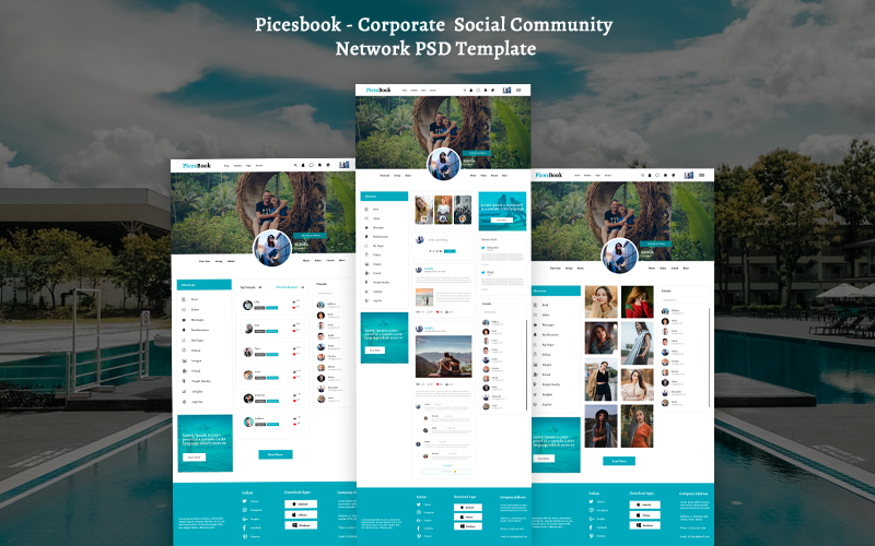 Picesbook - PSD-mall för företags socialt nätverk