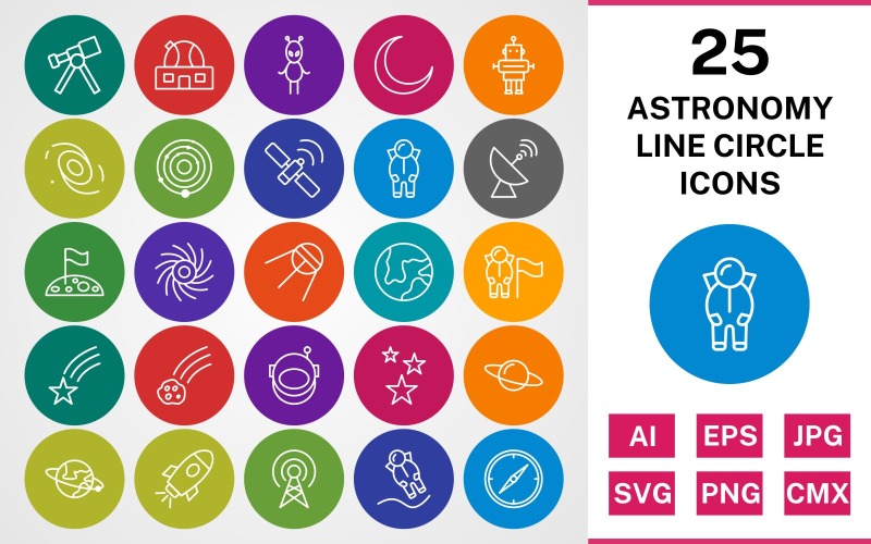 25 ASTRONOMY LINE CIRCLE PACK Ikonuppsättning