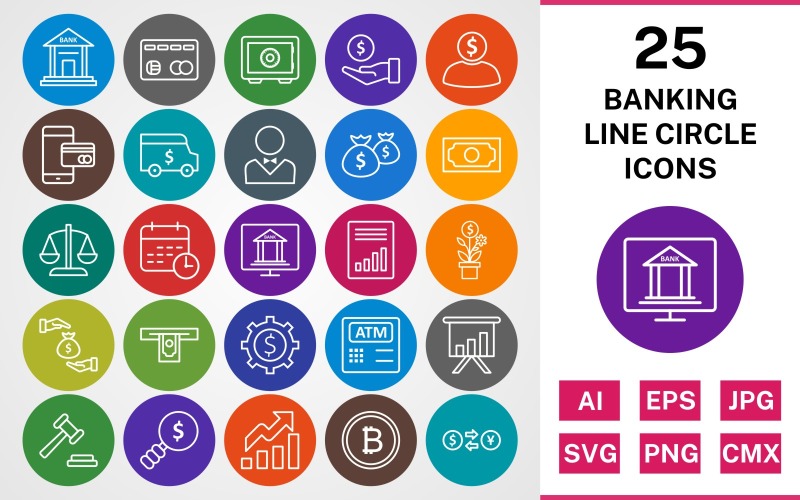 25 BANKLINE CIRCLE PACK Ikonuppsättning