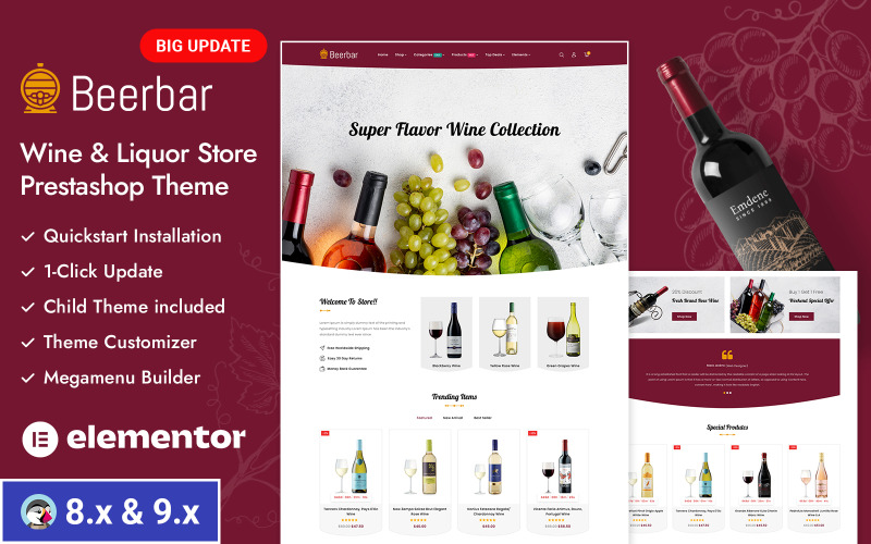 Beerbar - Vin- och spritbutik PrestaShop Responsivt Tema