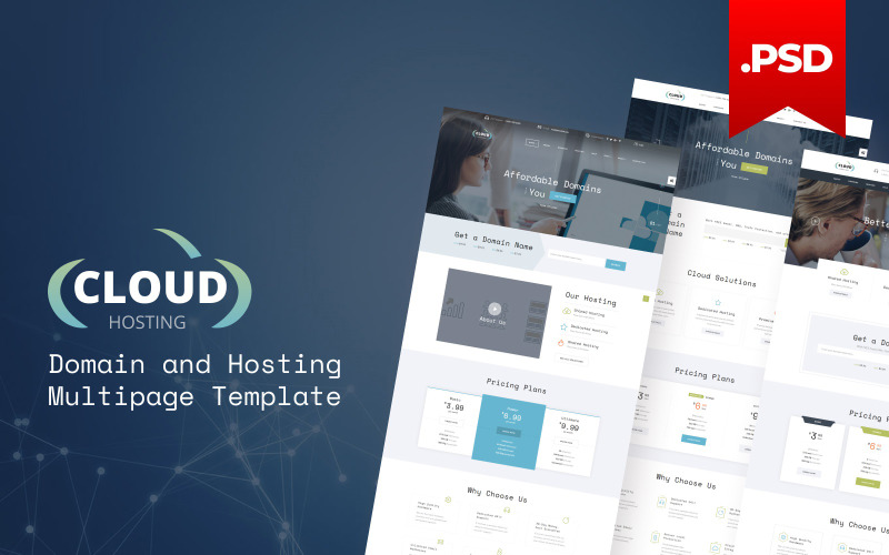 Cloud - Domain und Hosting Mehrseitige PSD-Vorlage