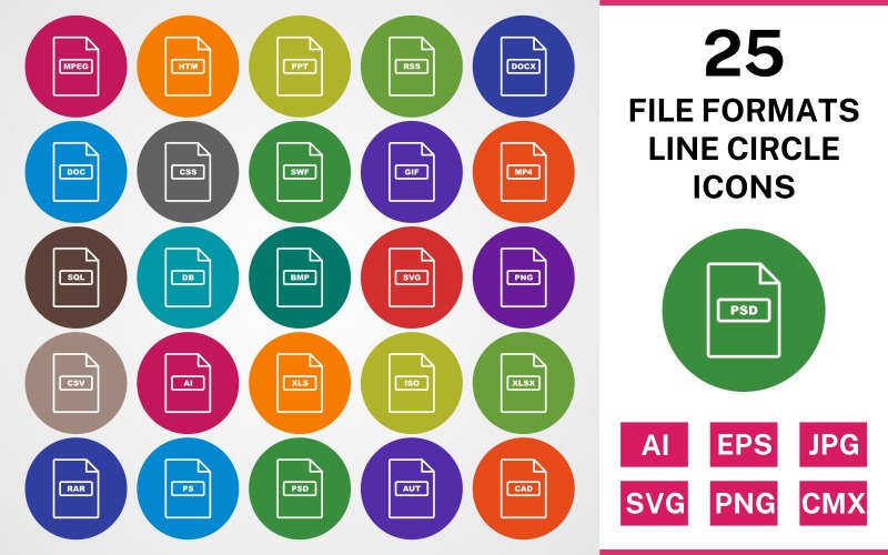 25 FILFORMAT LINE CIRCLE PACK Ikonuppsättning