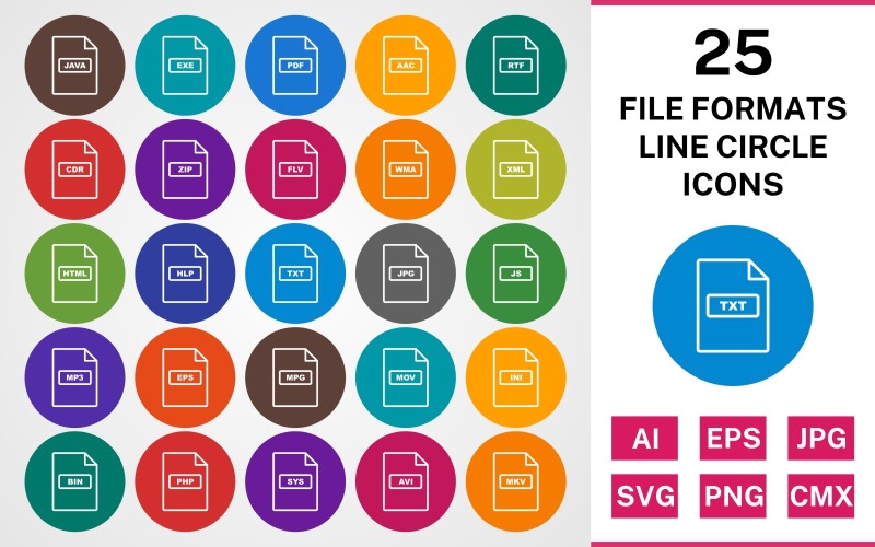 25 FILFORMAT LINE CIRCLE PACK Ikonuppsättning