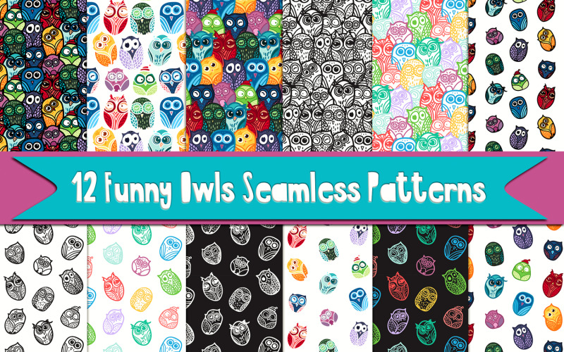 Download Pattern "Funny Owls Pattern" / Funny Owls Pattern - Pattern на тему графика fun,vintage,retro,cute,children,vector,art,collection,comic,drawn,happy,hand,ornament,child,colorful,forest,background,gift,drawing,cartoon,funny,character,family,element,kid,animal,expressio
