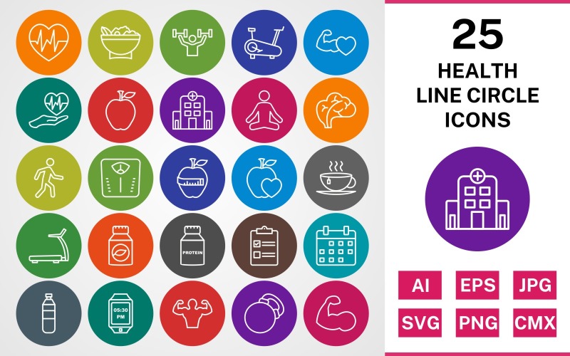 25 GEZONDHEIDSLIJN CIRKEL PACK Icon Set