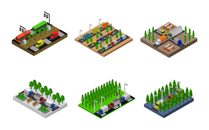 Isometric Road Crossing Set Vector